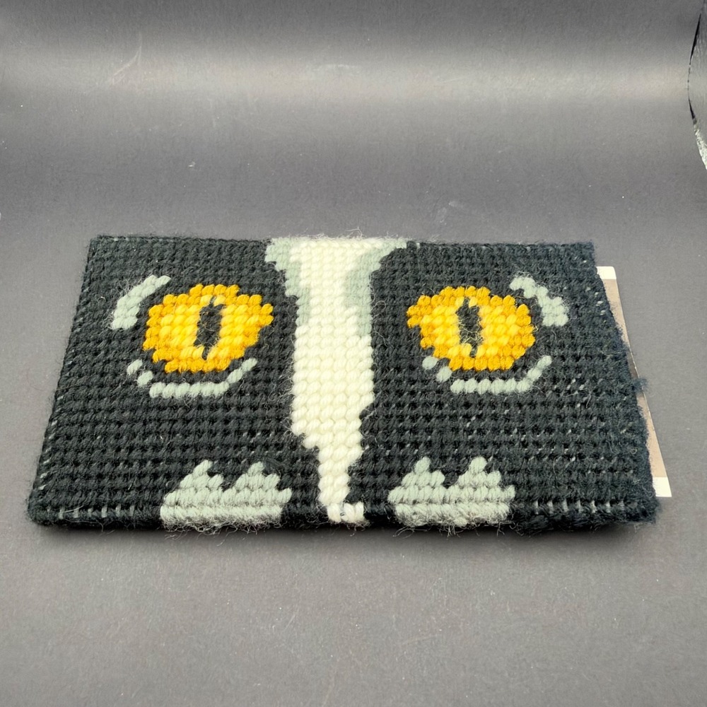 Handmade Eyeglasses Case Black Cat Face Plastic Canvas Needlepoint Sunglasses